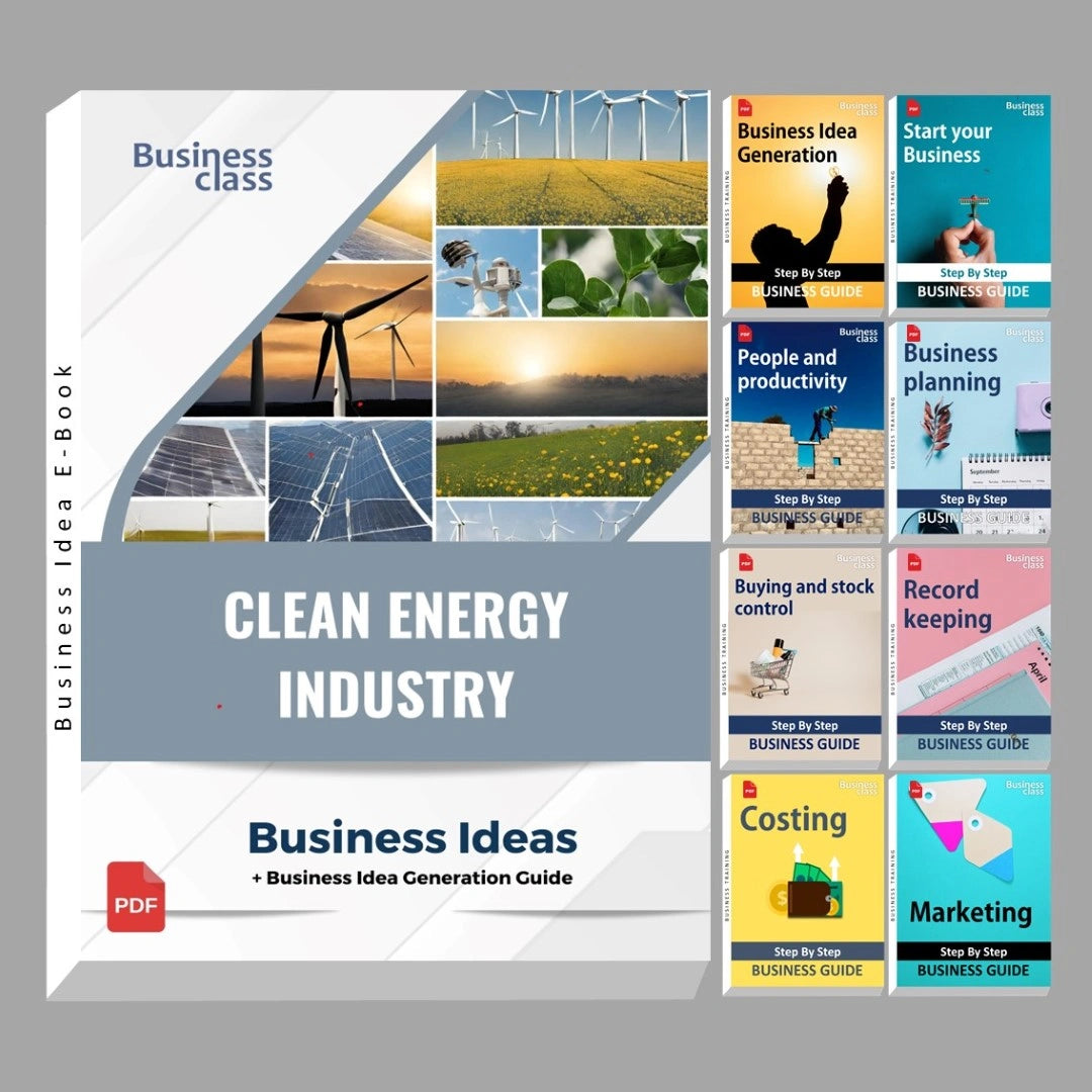 Clean energy industry business ideas book with business training guide bundle