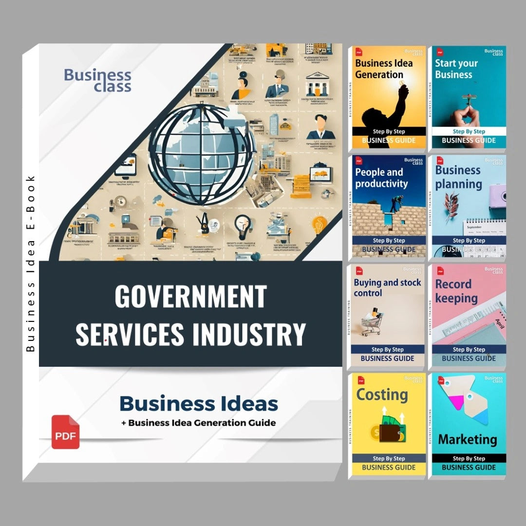 Government services industry business ideas book with business training guide bundle
